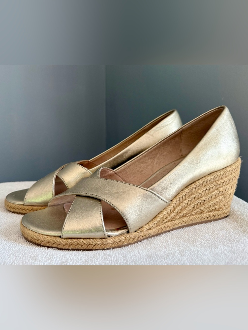 Sam Edelman Metallic Gold Espadrille Wedge Sandals